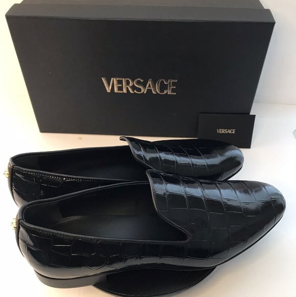 Versace Original Men's Croc-Effect Leather Smoking Slippers - Picture 6 of 15